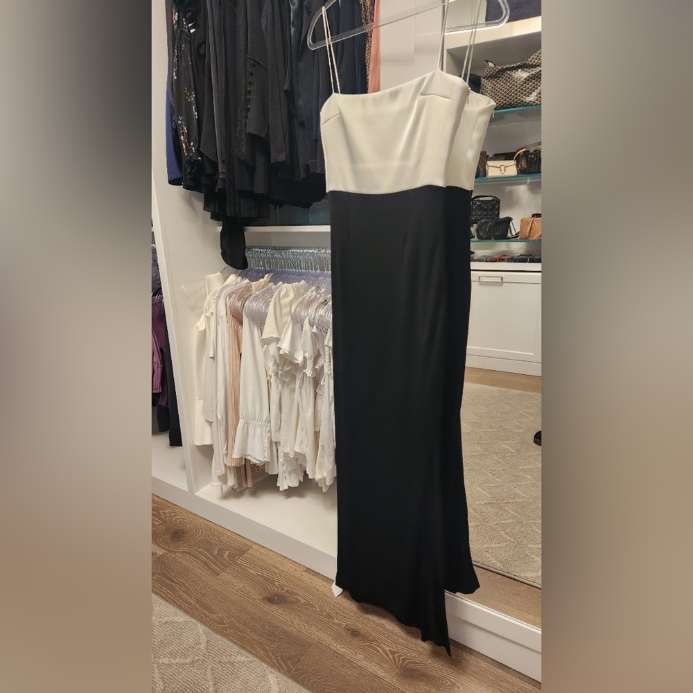 GALVAN LONDON BLACK AND WHITE MAXI DRESS.
